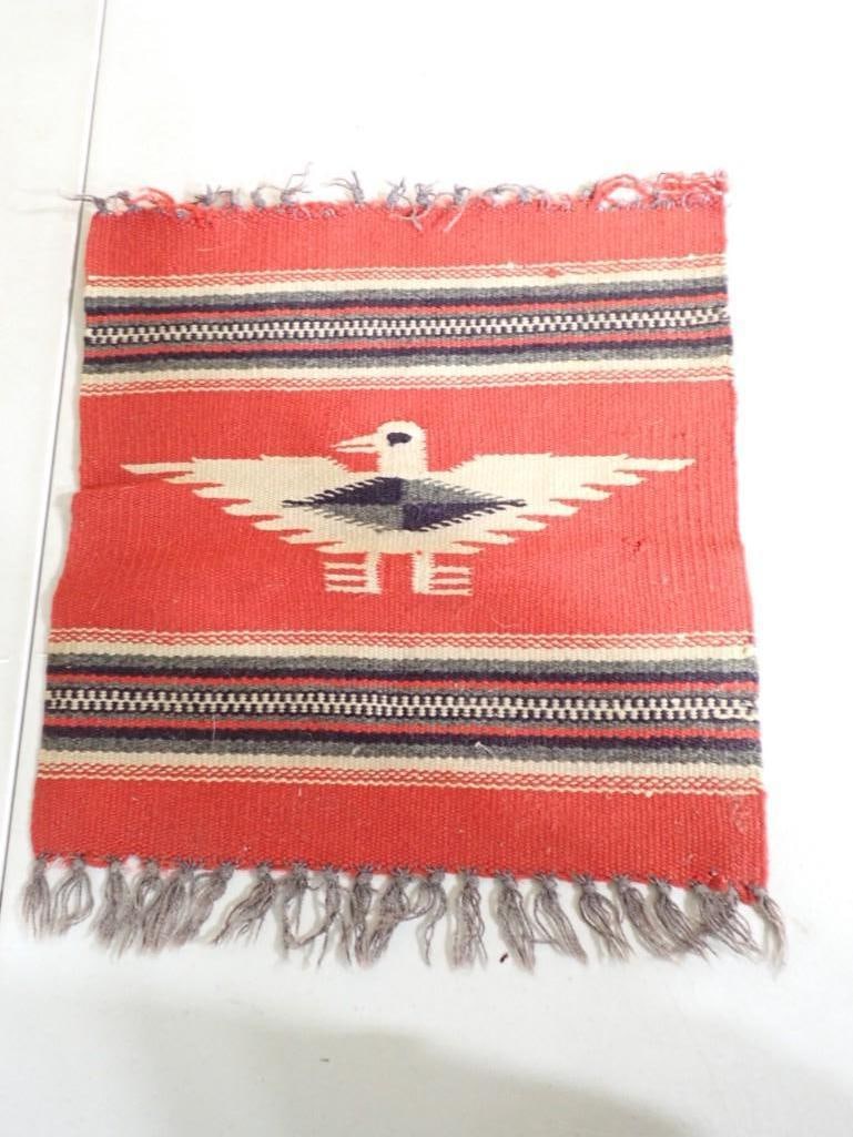 A Navajo Chimayo Flatweave Wool Thunderbird Pattern Rug 14" x 15" (1 of 5)