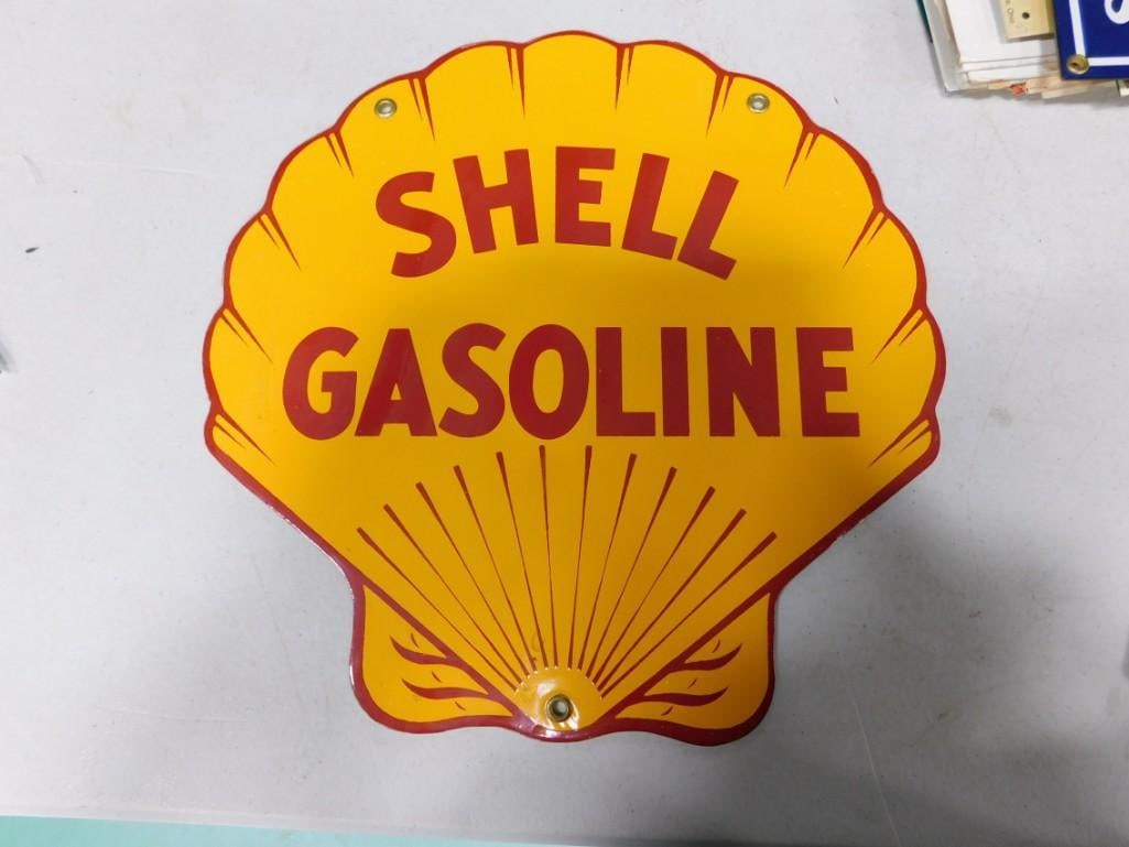 An Enamel Shell Gasoline Sign Approx 12" x12" (1 of 2)