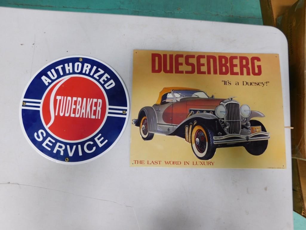 2 Car Signs incl 1 Round Enamel Studebaker Authorized Service Sign and 1 Sign Co Rectangular (1 of 5)