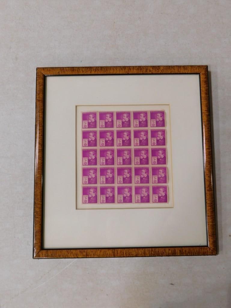 A Framed Sheet of 25 Cyrus Hall McCormick (1809-1884) 3 Cent Postage Stamps: A Framed Sheet of 25 Cyrus Hall McCormick (1809-1884) 3 Cent Postage Stamps