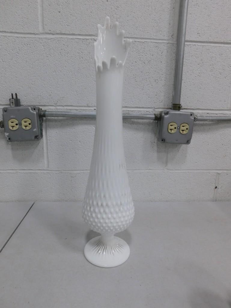 Vintage Milk Glass MCM Stretch or Swung Vase Footed with Hobnail Pattern (1 of 6)