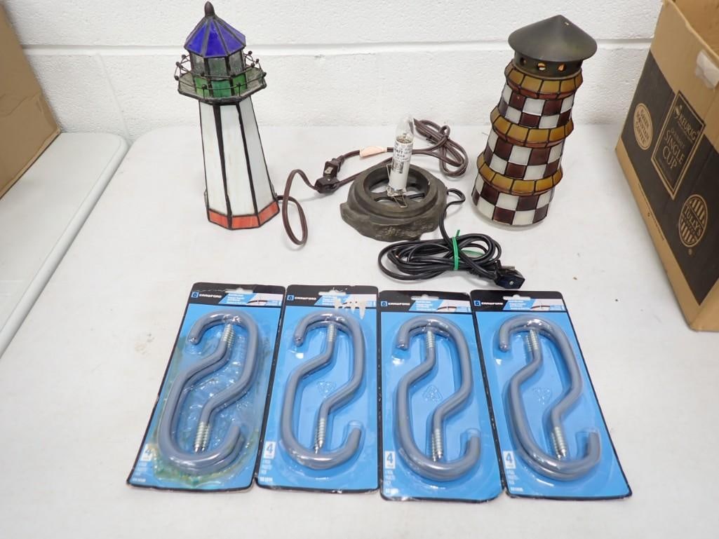 Misc. Lot including Stained Glass Light houses and some Ceiling hooks (1 of 4)
