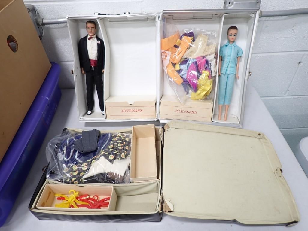 Vintage 1960's era Barbie and Ken Dolls with two cases, clothes, accessories, etc. (1 of 8)