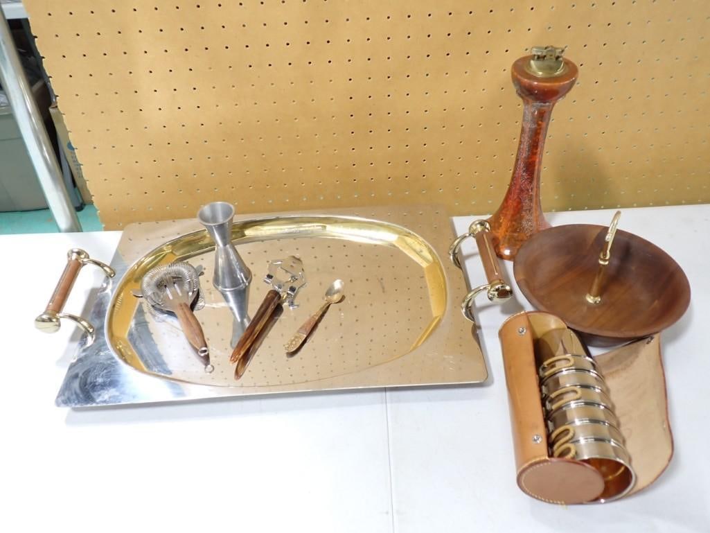 Vintage Kitchen / Serving Utensils including Drink mixer, Lighter, Serving Tray, Dish, Drinking Glas (1 of 13)