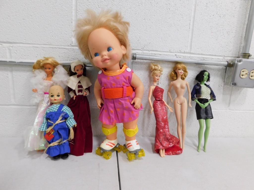 Lot of Dolls incl Porcelain Barbie Doll, Roller Skating Doll, Other Barbies, Etc (1 of 4)