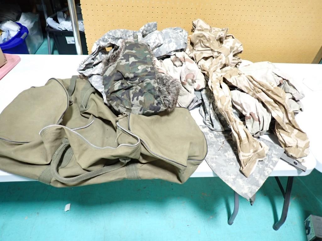 Duffle Bag with Asst Military Camo Clothing: Duffle Bag with Asst Military Camo Clothing