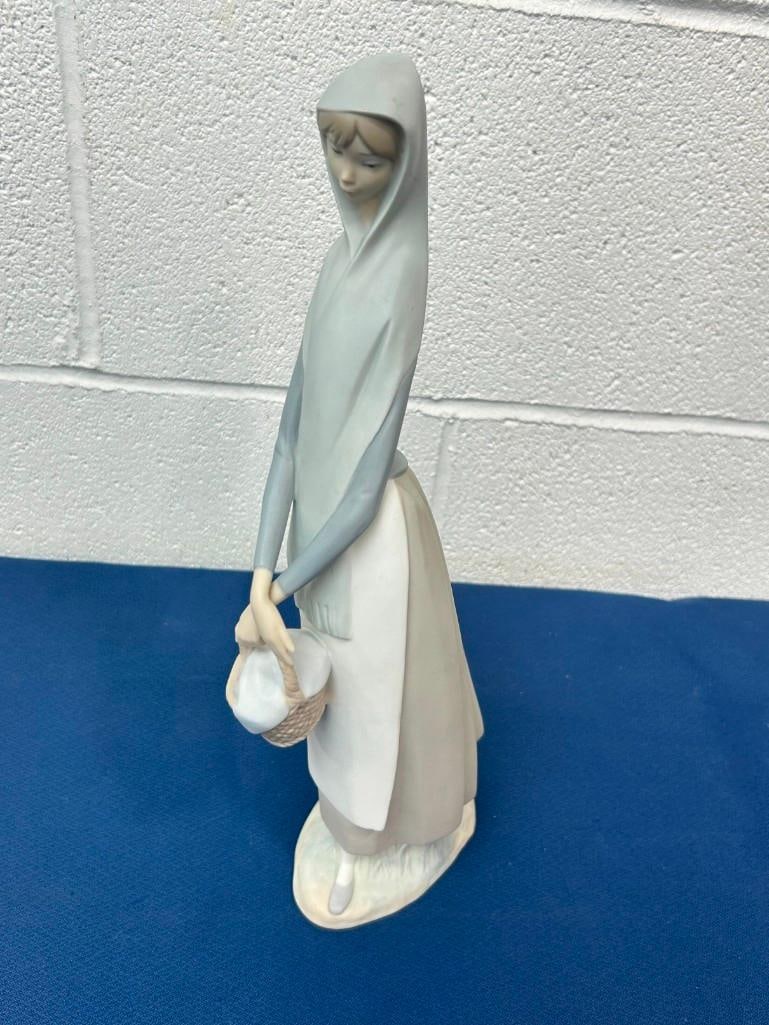 Lladro Tall Girl with Basket of Goodies 13.5" Tall Matte Finish Porcelain Figurine: Lladro Tall Girl with Basket of Goodies 13.5" Tall Matte Finish Porcelain Figurine