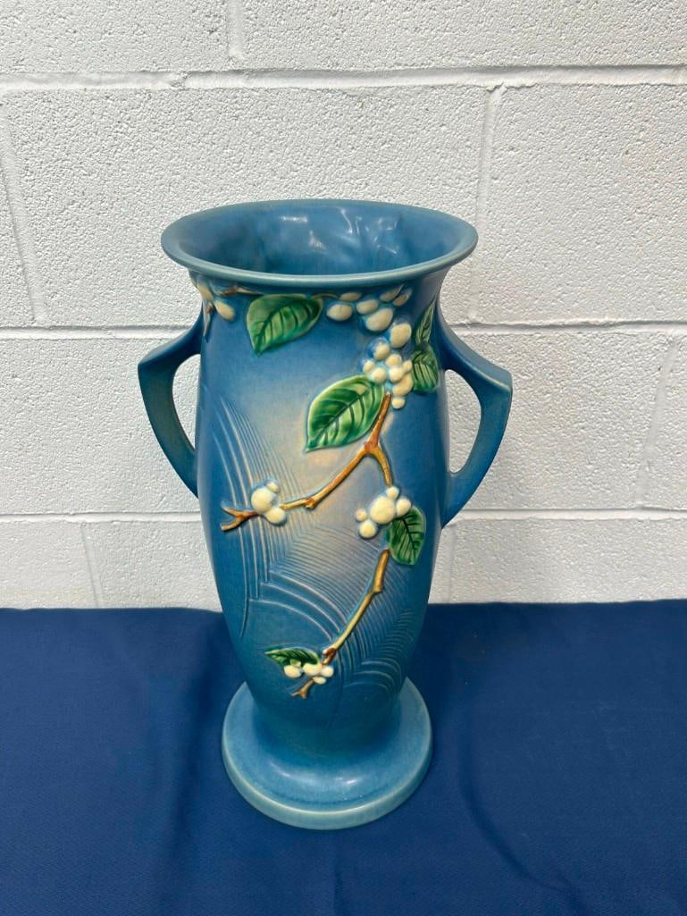 Roseville Snowberry Blue Vase Large Size Pottery Double Handled Vase (1 of 2)