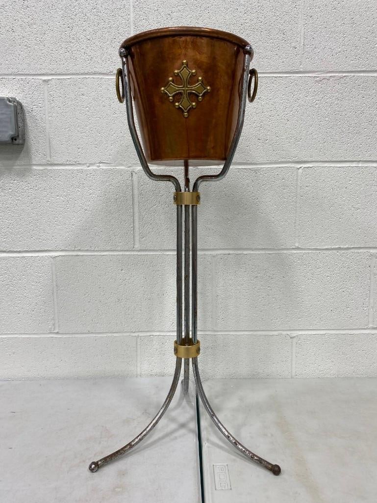 Vintage French Pierre Vegnes Durfort Hammered Copper Champagne Bucket with Mid Century Brass (1 of 10)