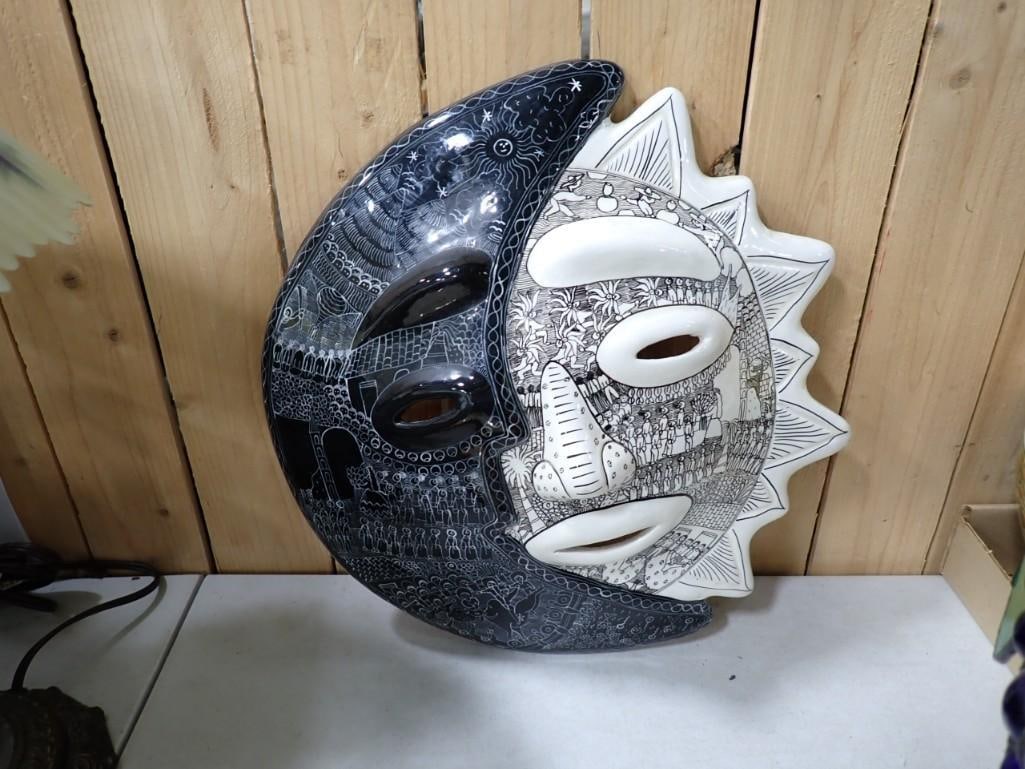 Sun and Moon Pottery Mask Wall Hanging Redware (1 of 6)