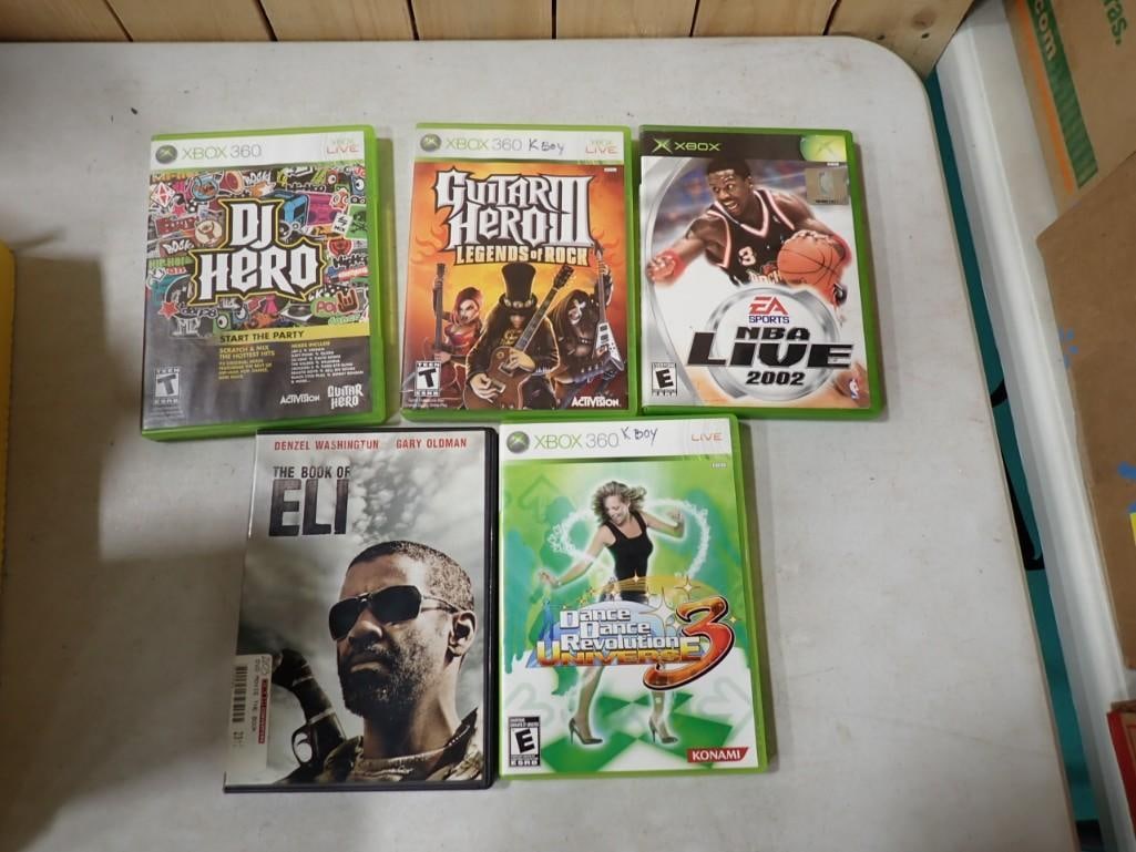 Lot of 5 XBox and Xbox 360 Games incl NBA Live, DJ Hero, Guitar Hero, Book of Eli, Dance Dance Revol (1 of 4)