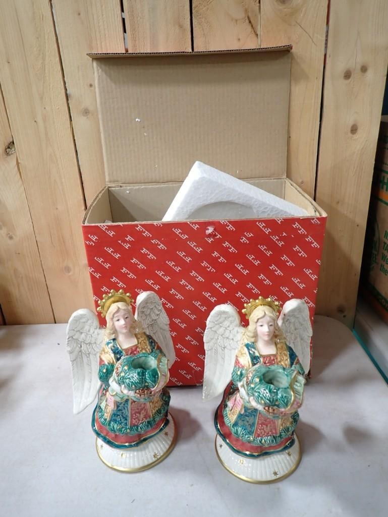 Pr of Fitz and Floyd Angel Candle Holders with Original Box (1 of 5)