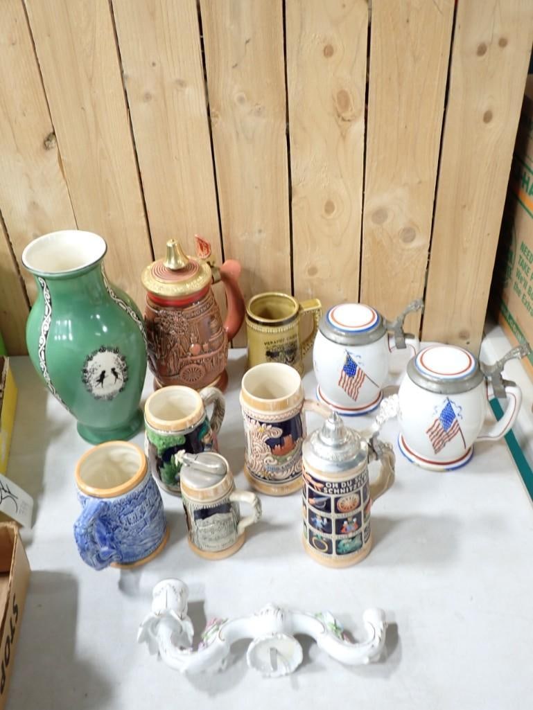 Mostly Beer Steins Lot incl Burley & Co, Firefighters, Lighter, Czech Vase, etc (1 of 13)
