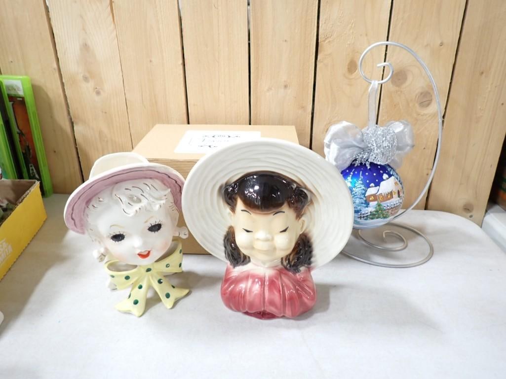 2 Vintage Head Vases, Viktoria Anna Hand Painted Christmas Ornament (1 of 8)