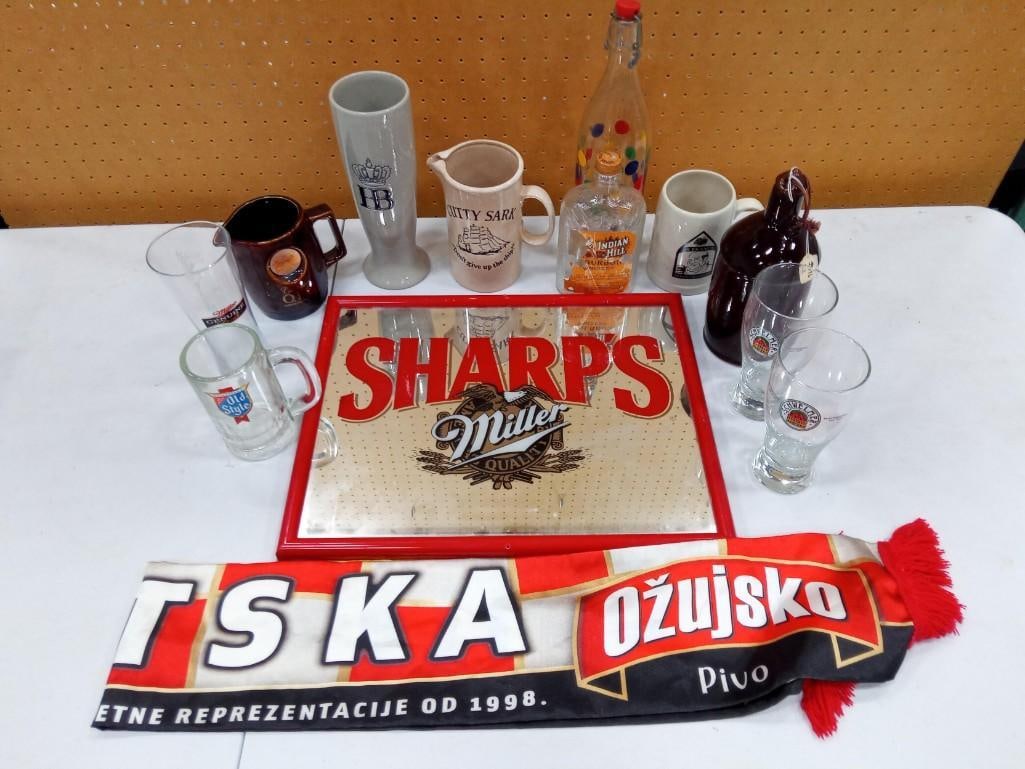 Lot of Liquor Items 10+ incl 2 HB Clay German Beer Glasses, Anheuser Busch Large Pitcher, (1 of 4)