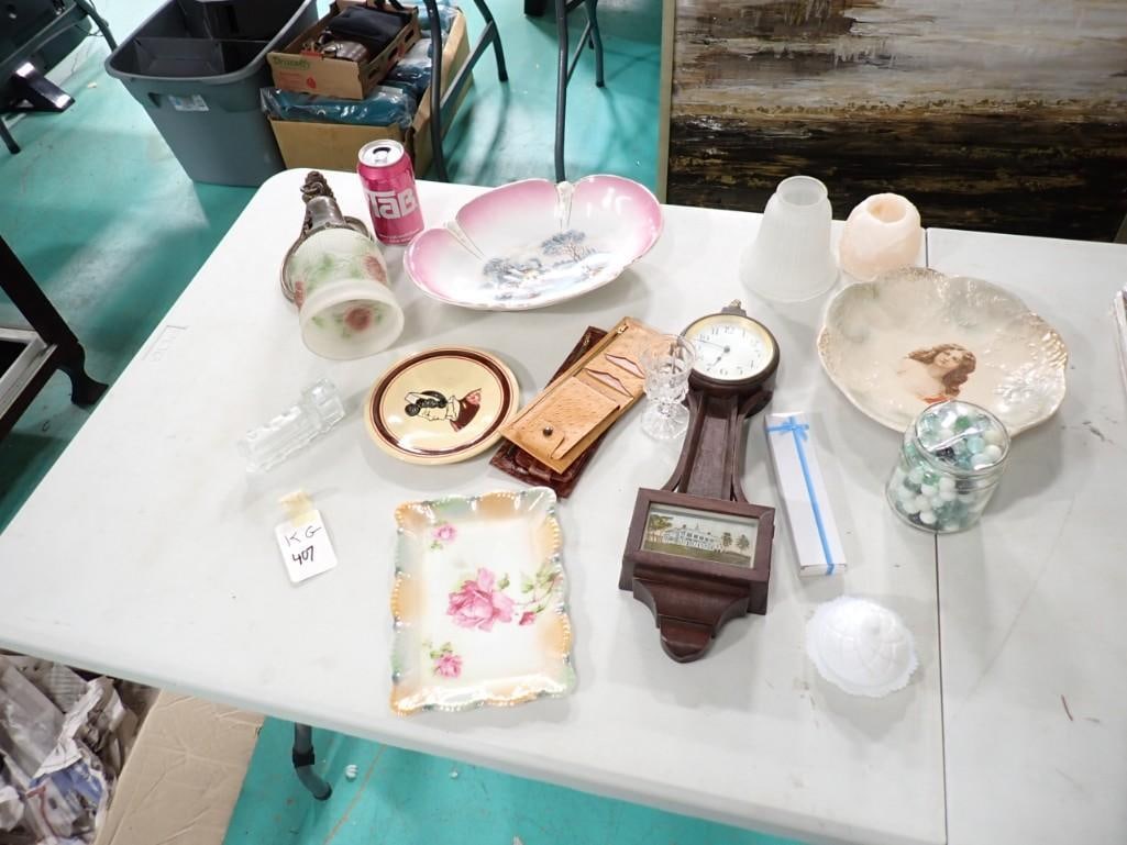 Misc Lot incl Marbles, Clock, Wallets, Lamp, Wall Sconce, Dishes (1 of 5)