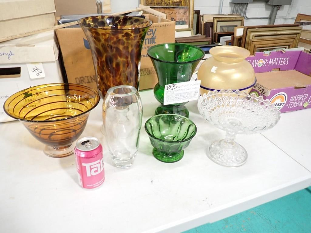 Lot of 7 Large Art Glass Items incl Vases, etc (1 of 6)