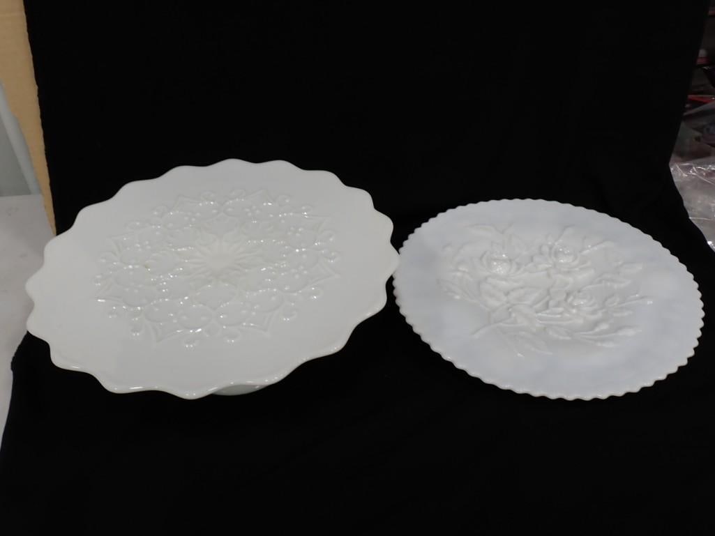 1950s Fenton Imperial Lace Milk Glass Pedestal Cake Stand, Vintage Imperial Glass Platter Embossed (1 of 7)