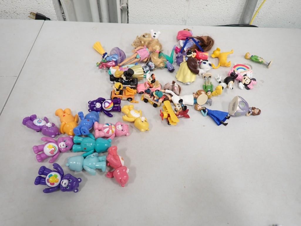 Toy and Figure Lot incl 5 Die Cast Wal Disney Tomy Toy Cars, 11 1983 3 1/2" Care Bears, (1 of 9)