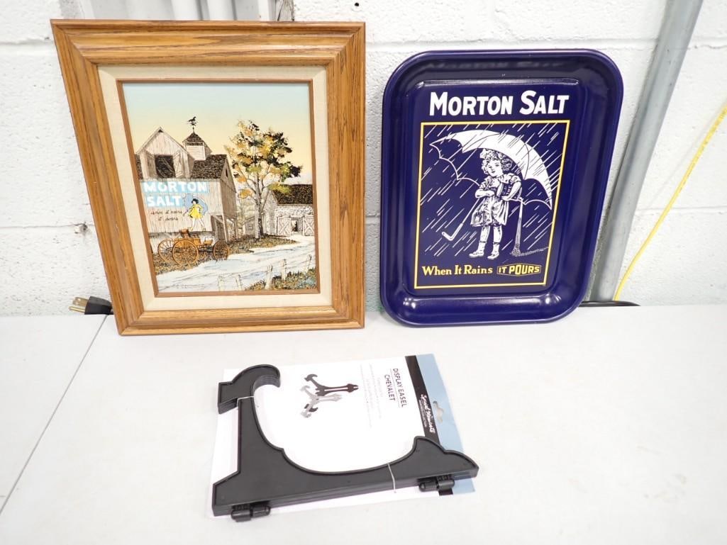 Morton Salt Lot incl H Hargrove Framed Print and Metal Tray and Display Stand (1 of 9)