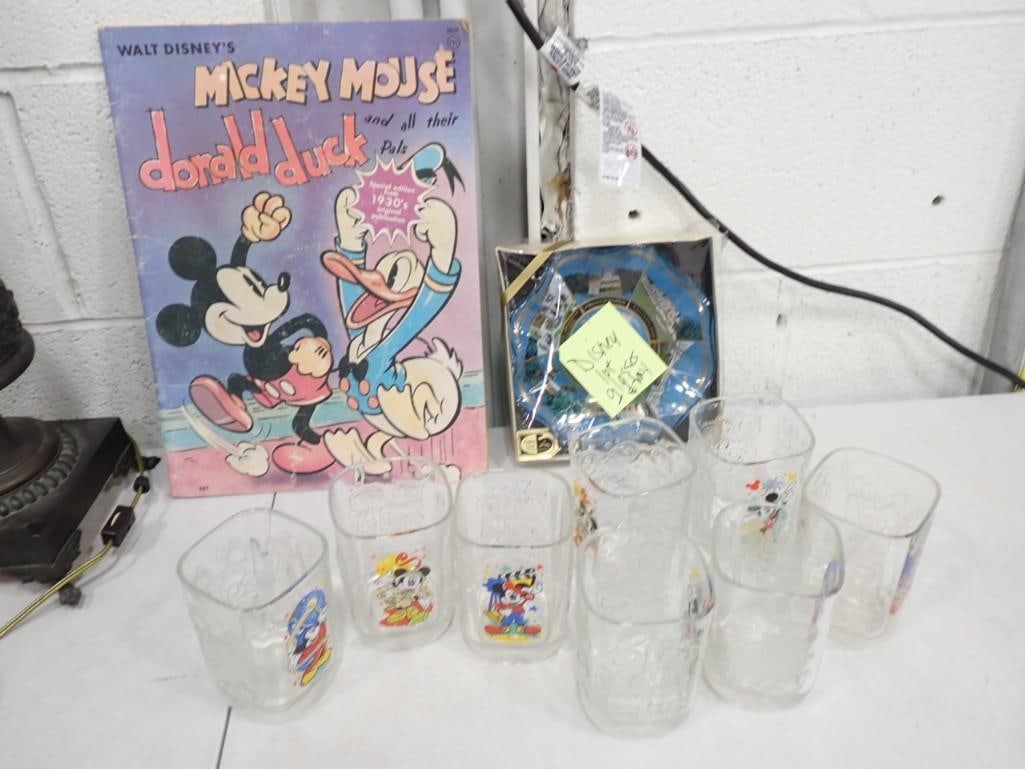 Disney Lot incl 8 McDonald's Disney Glasses, Vintage Book, Disneyland Glass Tray / Plate (1 of 9)