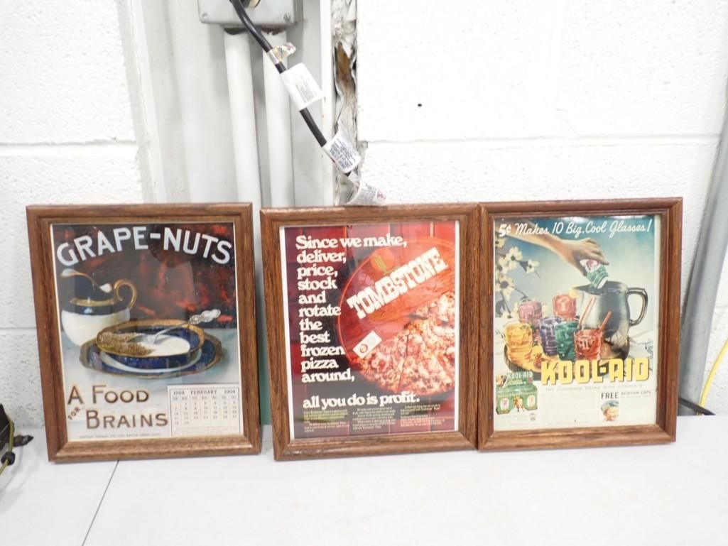 3 Framed Advertising Photos incl Tombstone, Grape Nuts, Kool-Aid (1 of 6)