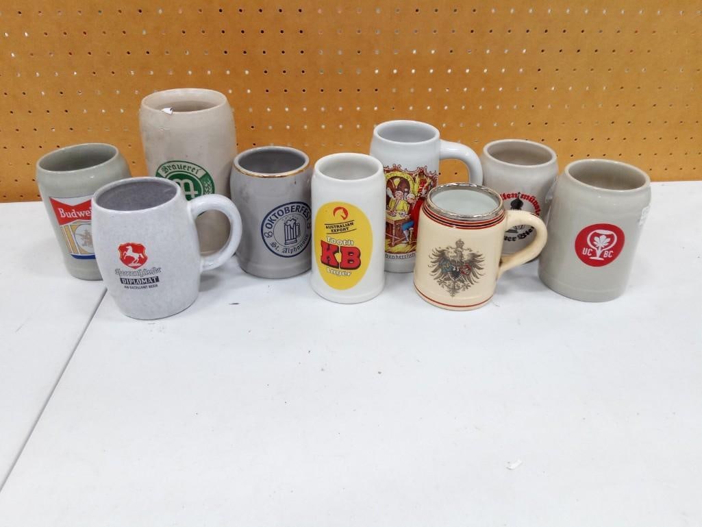 9 German Stoneware and Ceramic Beer Mugs, Various Brands (1 of 2)