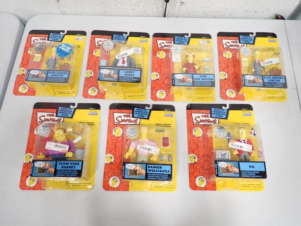 Lot of 7 Simpsons Action Figures in original Boxes including Kirk, Gil, Plow King Barney, Rainer Wol (1 of 7)