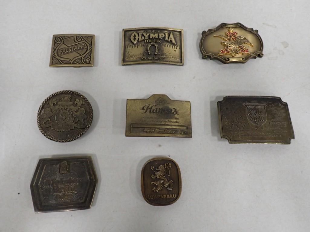 8 Belt Buckles incl Hamm's Beer, Olympia, Falstaff, etc: 8 Belt Buckles incl Hamm's Beer, Olympia, Falstaff, etc