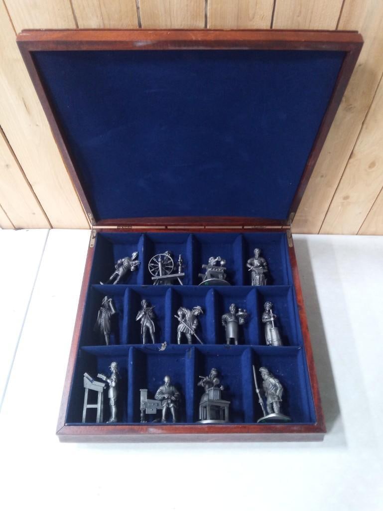 Franklin Mint People of Colonial America Fine Pewter Figures Set with Wood Case or Box (1 of 9)