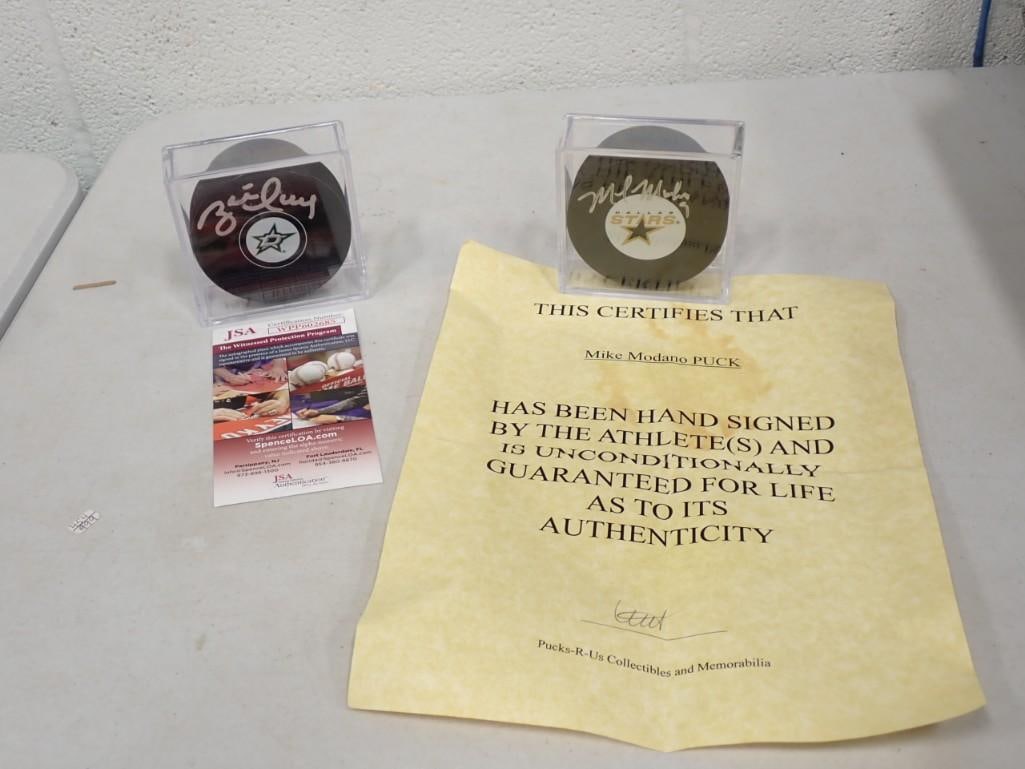 Brett Hull and Mike Modano Signed NHL Hockey Pucks with COAs including JSA (1 of 9)