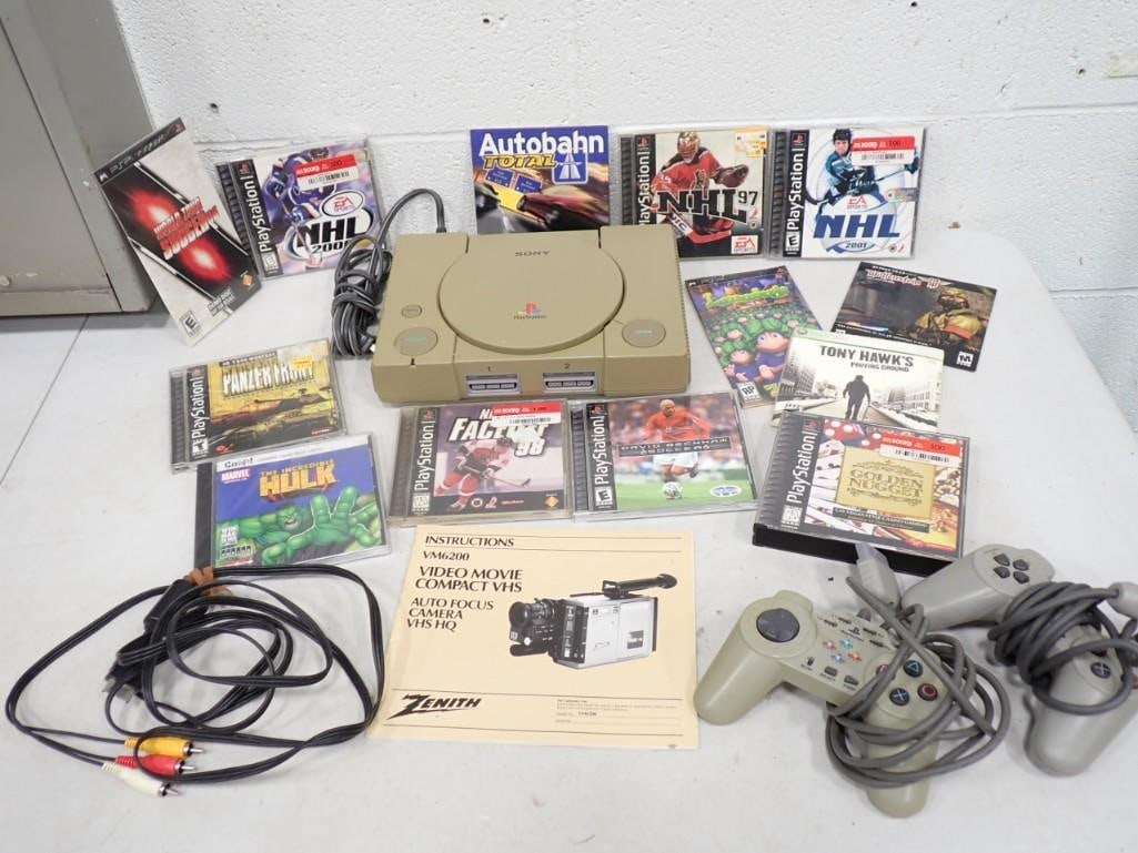 Video Game Lot etc. including Sony PlayStation with cords and controllers, 13 Games, (1 of 9)