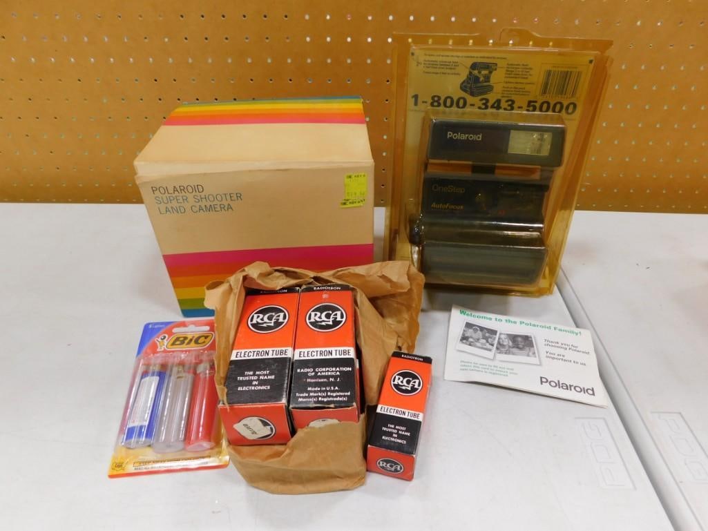 Camera Lot, etc. including Polaroid NOS, Super Shooter Land, Bic Lighters, RCA Electron Vacuum Tubes (1 of 5)