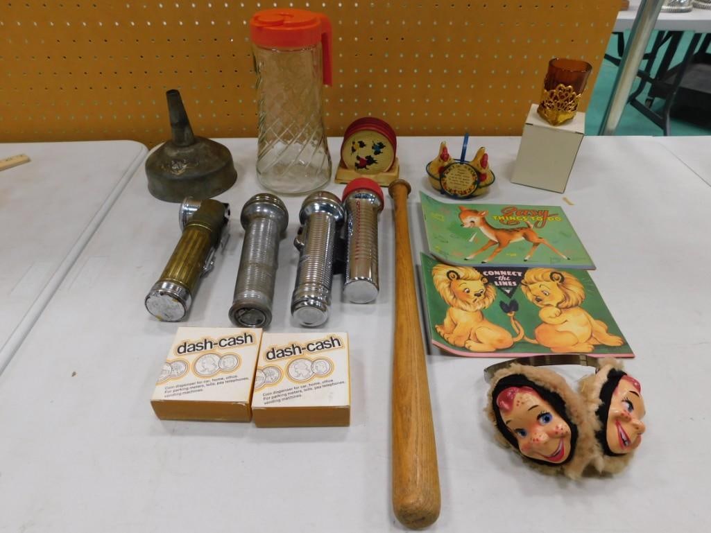 Misc. Vintage Lot including Old Flashlights, Howdy Doody Earmuffs, Coasters, Kitchen, etc. (1 of 11)