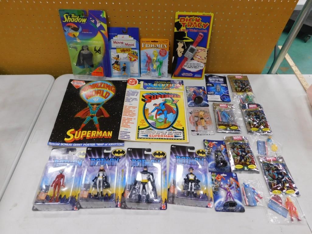 Toy / Comic Lot including Batman New in Package, Superman, Betty Boop, Dick Tracy, The Shadow, Marve (1 of 12)