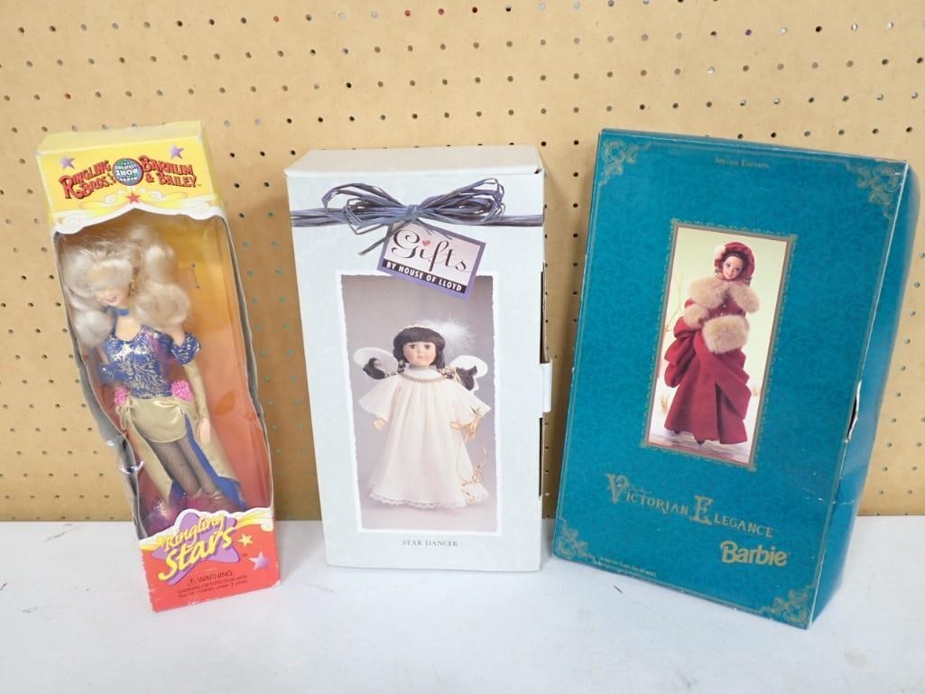 Doll Lot incl Victorian Elegance Barbie, Ringling Bros and Barnum & Bailey Ringling Stars Doll,: Doll Lot incl Victorian Elegance Barbie, Ringling Bros and Barnum & Bailey Ringling Stars Doll, Star Dancer Doll. All have original boxes, but boxes have wear/damage. Dolls have been removed from 