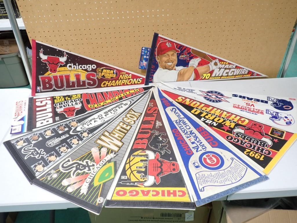 Lot of assorted pennants including Chicago Cubs, Bulls, White Sox, Mark McGwire, Chicago Bears, etc. (1 of 7)