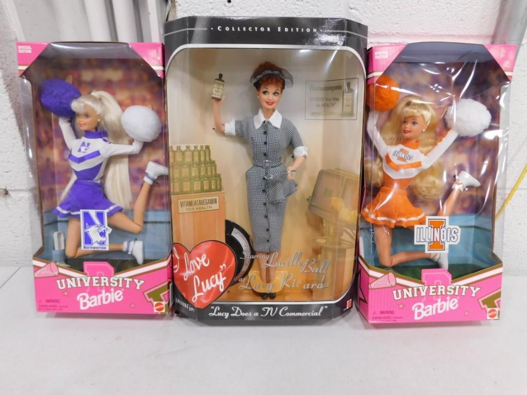 3 Dolls incl 2 University Barbies and 1 I Love Lucy Fashion Doll All New in Box (1 of 5)