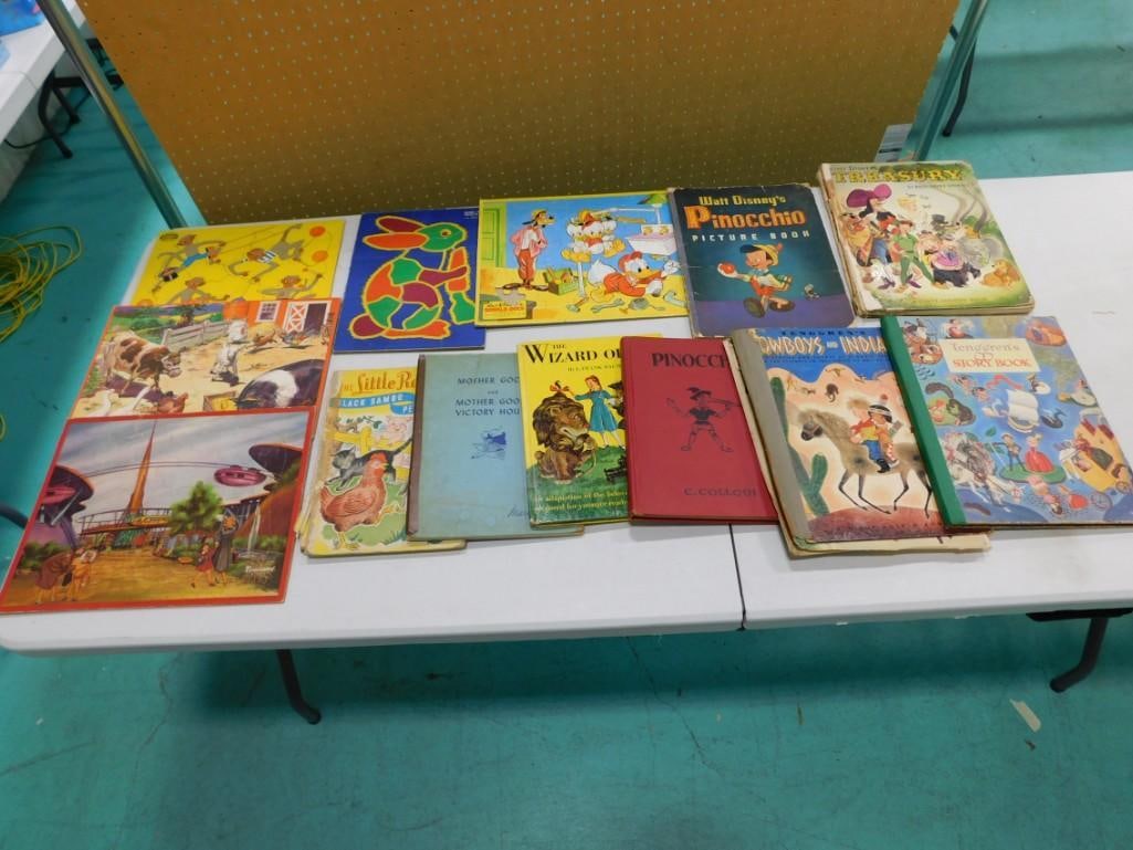 Vintage Children's Books and Puzzles incl Tomorrowland Puzzle: Vintage Children's Books and Puzzles incl Tomorrowland Puzzle Condition: as is, played with. The Walt Disney Donald Duck puzzle is missing a piece, books have separated seams, damage,etc. Age wear
