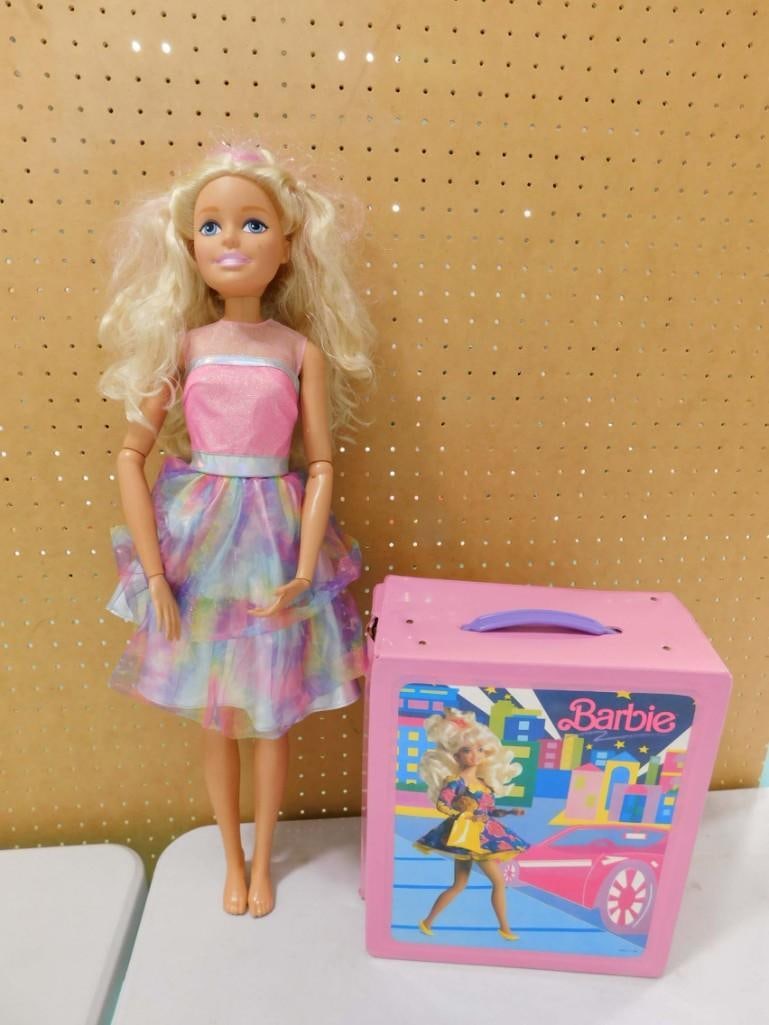 My Size Barbie Doll, Heart Family Barbie Dolls, Barbie Case: My Size Barbie Doll Approx 27" Tall, Heart Family Barbie Dolls, Barbie Case, Barbie furniture, etc. Barbie case has some damage/wear