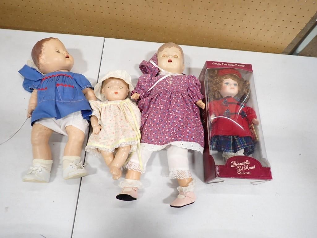 Lot of assorted dolls including Donnatella De Roma Collection Bisque Porcelain in Box: Lot of assorted dolls including Donnatella De Roma Collection Bisque Porcelain in Box