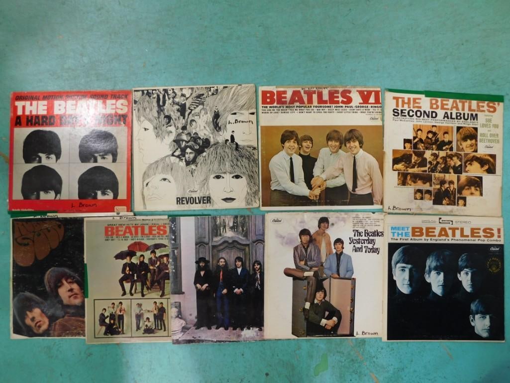 Lot of 9 Beatles Vinyl Record Albums including Revolver, Rubber Soul, Meet the Beatles, Hard Days Ni: Lot of 9 Beatles Vinyl Record Albums including Revolver, Rubber Soul, Meet the Beatles, Hard Days Night, VI, Second Album, Yesterday and Today, etc. These were likely belonged to "L. Brown" because it
