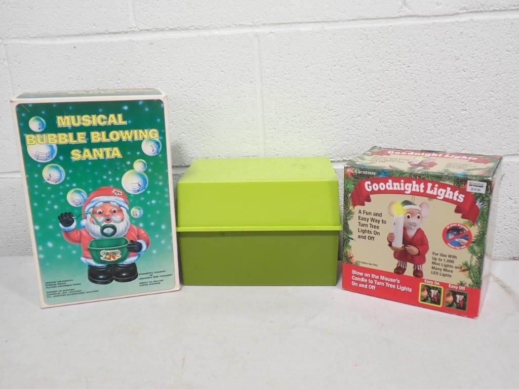 Misc Lot incl Christmas Musical Bubble Blowing Santa, Christmas Goodnight Lights, and Box of Recipe (1 of 8)