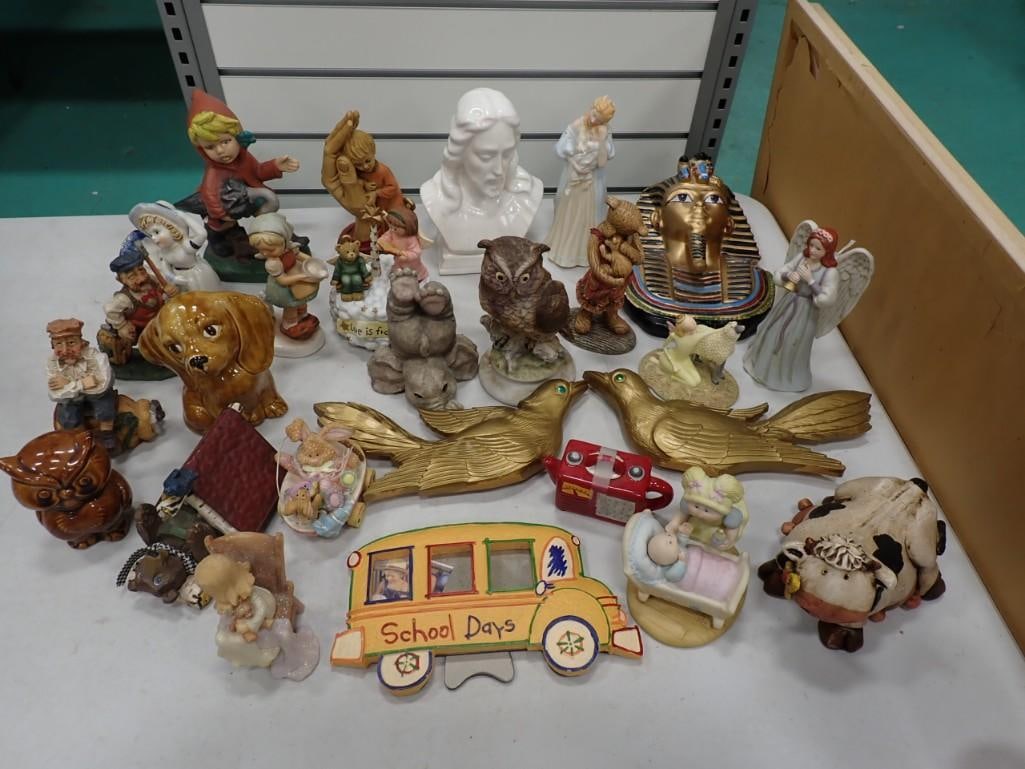 Lot of Assorted Collectibles / Figurines including Religious, Wall Birds, Angels, School Bus, Jesus,: Lot of Assorted Collectibles / Figurines including Religious, Wall Birds, Angels, School Bus, Jesus, etc.