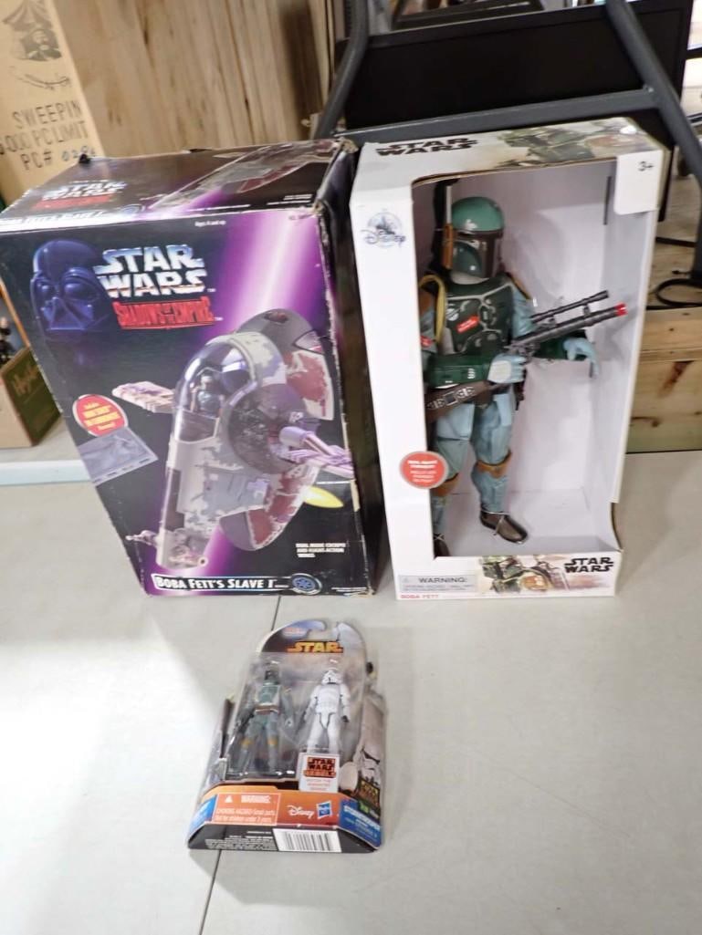 3 Star Wars Toys New in Box incl  Kenner Star Wars Shadows of the Empire Boba Fett's Slave I, (1 of 9)