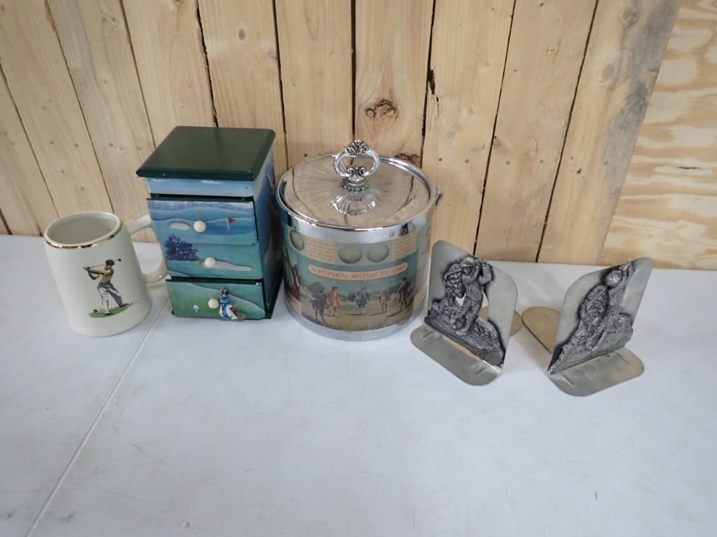 Golf Collectibles incl Ice Bucket, Bookends, Mug, Jewelry or Trinket Box with Drawers (1 of 6)
