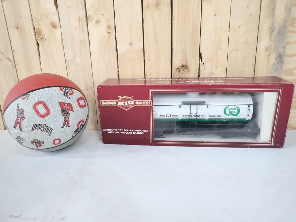 Bachman Big Haulers Quaker State G Scale Train Car in Original Box and Ohio State Basketball: Bachman Big Haulers Quaker State G Scale Train Car in Original Box and The Ohio State Basketball
