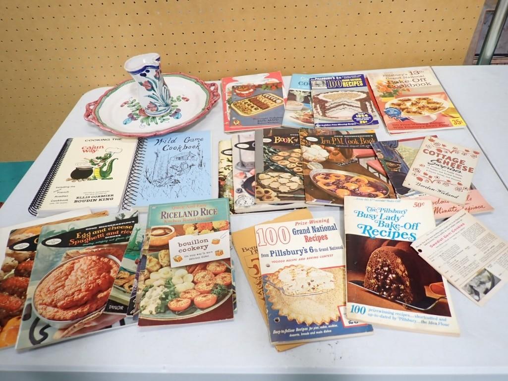 Ceramic Plate and Small Pitcher Made in Italy and Vintage Cookbooks (1 of 12)