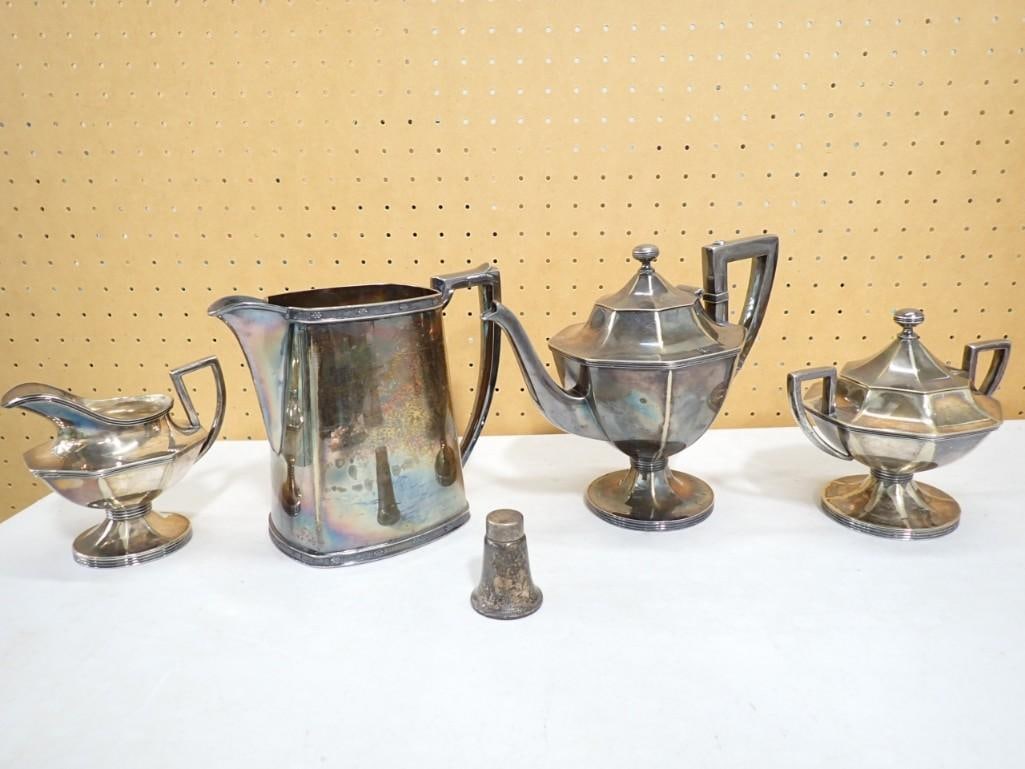 Vintage Metal Serving incl Coffee Pot, Creamer, Sugar Bowl, Pitcher, Salt Shaker (1 of 12)