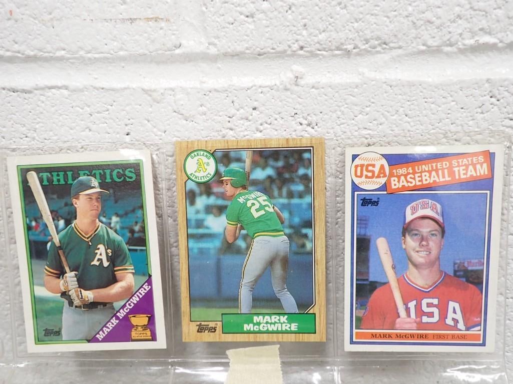 3 Mark McGwire Baseball Cards including 1984 USA Olympics, Topps 1987 and 1988 (1 of 8)